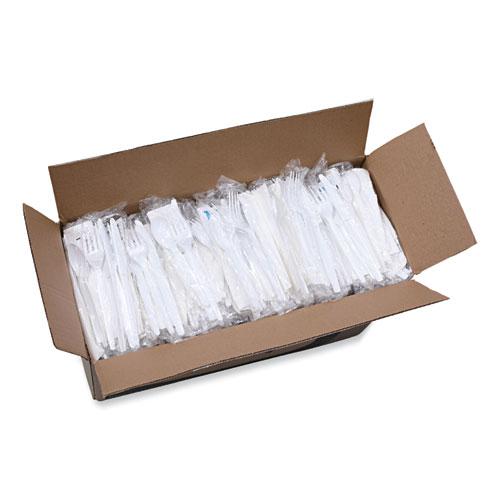 Six-Piece Cutlery Kit, Condiment/Fork/Knife/Napkin/Spoon, Heavyweight, White, 250/Carton. Picture 7