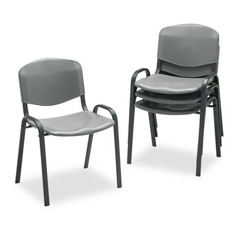 Stacking Chair, Supports Up to 250 lb, 18" Seat Height, Charcoal Seat, Charcoal Back, Black Base, 4/Carton. Picture 2