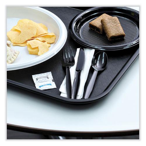 Six-Piece Cutlery Kit, Condiment/Fork/Knife/Napkin/Teaspoon, Black, 250/Carton. Picture 4