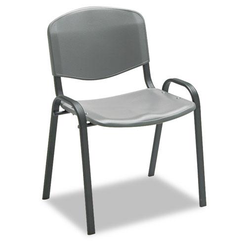 Stacking Chair, Supports Up to 250 lb, 18" Seat Height, Charcoal Seat, Charcoal Back, Black Base, 4/Carton. Picture 1