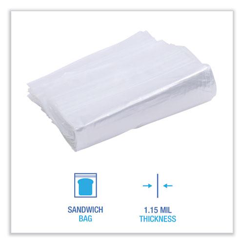 Reclosable Food Storage Bags, Sandwich, 1.15 mil, 6.5" x 5.89", Clear, 500/Box. Picture 4