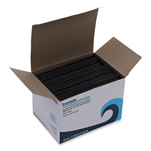 Single-Tube Stir-Straws, 5.25", Polypropylene, Black, 1,000/Pack, 10 Packs/Carton. Picture 1