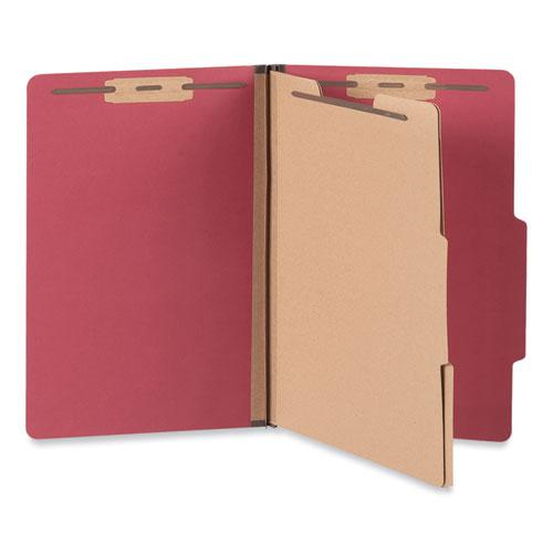 Bright Colored Pressboard Classification Folders, 2" Expansion, 2 Dividers, 6 Fasteners, Legal Size, Ruby Red, 10/Box. Picture 1