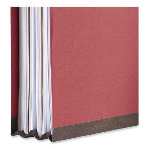 Bright Colored Pressboard Classification Folders, 2" Expansion, 2 Dividers, 6 Fasteners, Legal Size, Ruby Red, 10/Box. Picture 3