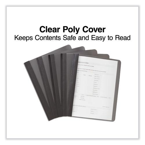 Clear Front Report Cover with Fasteners, Three-Prong Fastener, 0.5" Capacity, 8.5 x 11, Clear/Black, 25/Box. Picture 5