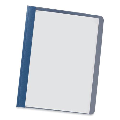 Clear Front Report Covers with Fasteners, Three-Prong Fastener, 0.5" Capacity,  8.5 x 11, Clear/Dark Blue, 25/Box. Picture 1