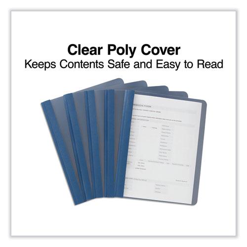 Clear Front Report Covers with Fasteners, Three-Prong Fastener, 0.5" Capacity,  8.5 x 11, Clear/Dark Blue, 25/Box. Picture 3