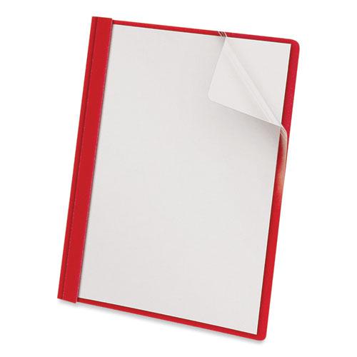 Clear Front Report Cover, Prong Fastener, 0.5" Capacity, 8.5 x 11, Clear/Red, 25/Box. Picture 1