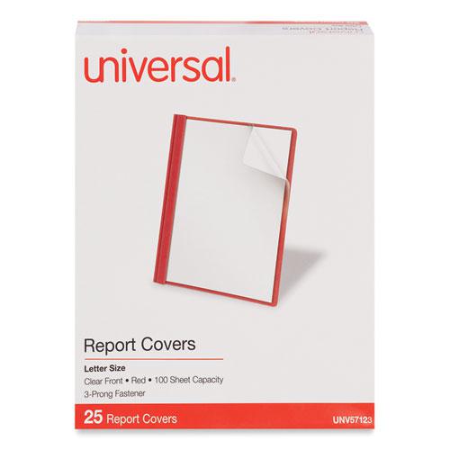 Clear Front Report Cover, Prong Fastener, 0.5" Capacity, 8.5 x 11, Clear/Red, 25/Box. Picture 2