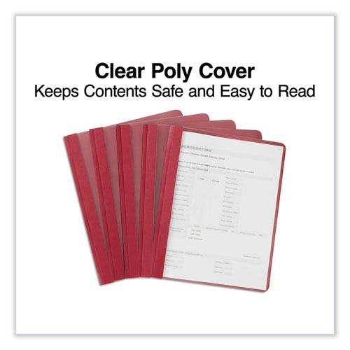 Clear Front Report Cover, Prong Fastener, 0.5" Capacity, 8.5 x 11, Clear/Red, 25/Box. Picture 3