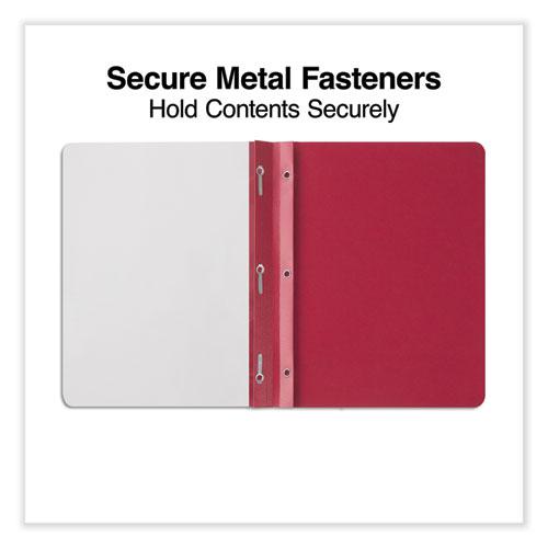 Clear Front Report Cover, Prong Fastener, 0.5" Capacity, 8.5 x 11, Clear/Red, 25/Box. Picture 4