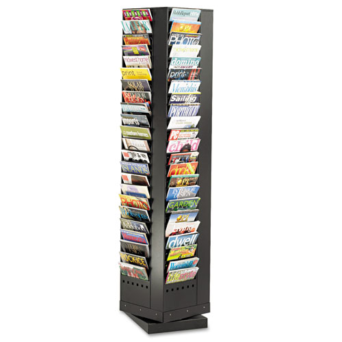 Steel Rotary Magazine Rack, 92 Compartments, 14w x 14d x 68h, Black. Picture 2