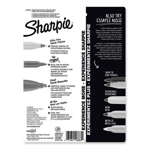 Mixed Point Size Permanent Markers, Assorted Tip Sizes/Types, Black, 6/Pack. Picture 6