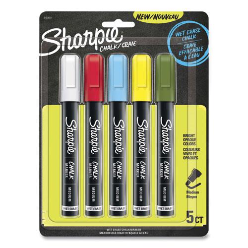 Wet-Erase Chalk Marker, Medium Bullet Tip, Assorted Colors, 5/Pack. Picture 1