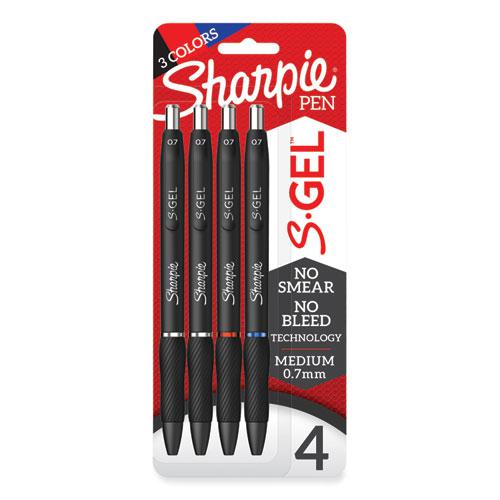 S-Gel High-Performance Gel Pen, Retractable, Medium 0.7 mm, Assorted Ink Colors, Black Barrel, 4/Pack. Picture 1
