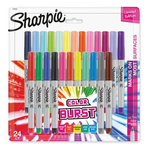 Ultra Fine Tip Permanent Marker, Ultra-Fine Needle Tip, Assorted Classic and Limited Edition Color Burst Colors, 24/Pack. Picture 1