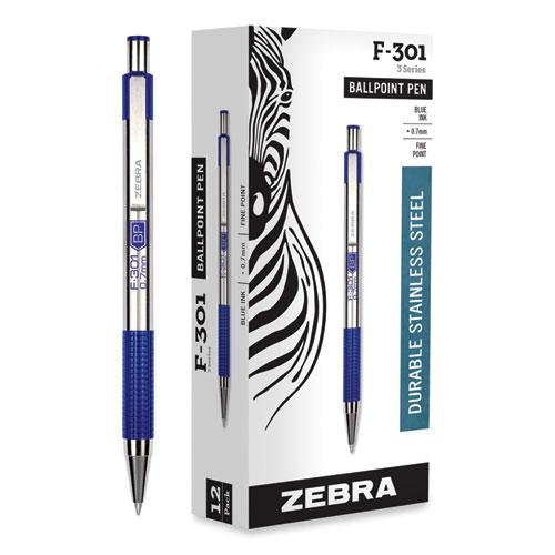 F-301 Ballpoint Pen, Retractable, Fine 0.7 mm, Blue Ink, Stainless Steel/Blue Barrel. Picture 1