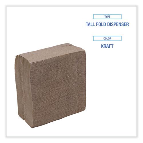 Tall Fold Dispenser Napkins, 1-Ply, 13 x 6, Kraft, 500/Pack, 20 Packs/Carton. Picture 4