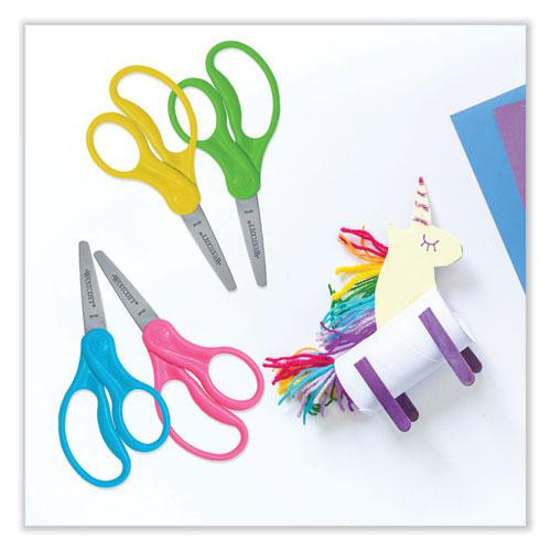 For Kids Scissors, Pointed Tip, 5" Long, 1.75" Cut Length, Assorted Straight Handles, 12/Pack. Picture 3