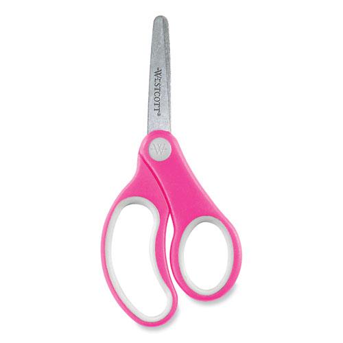 Soft Handle Kids Scissors, Rounded Tip, 5" Long, 1.75" Cut Length, Assorted Straight Handles, 12/Pack. Picture 4