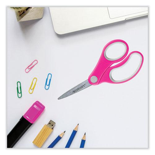 Soft Handle Kids Scissors, Pointed Tip, 5" Long, 1.75" Cut Length, Assorted Straight Handles, 12/Pack. Picture 5