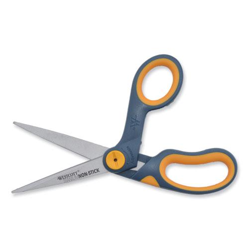 Non-Stick Titanium Bonded Scissors, 8" Long, 3.25" Cut Length, Gray/Yellow Bent Handle. Picture 5
