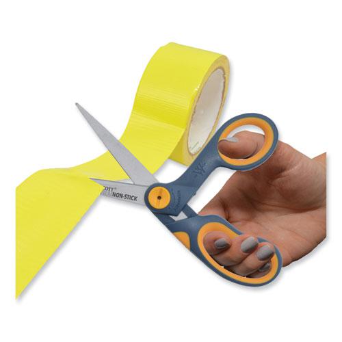 Non-Stick Titanium Bonded Scissors, 8" Long, 3.25" Cut Length, Gray/Yellow Bent Handle. Picture 4