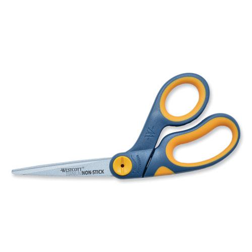 Non-Stick Titanium Bonded Scissors, 8" Long, 3.25" Cut Length, Gray/Yellow Bent Handle. Picture 1