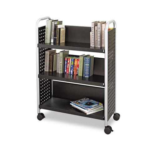 Scoot Single-Sided Book Cart, Metal, 3 Shelves, 33" x 14.25" x 44.25", Black. Picture 1