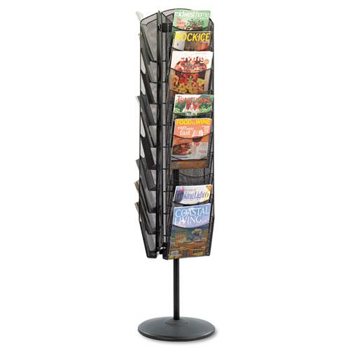 Onyx Mesh Rotating Magazine Display, 30 Compartments, 16.5w x 16.5d x 66h, Black. Picture 1