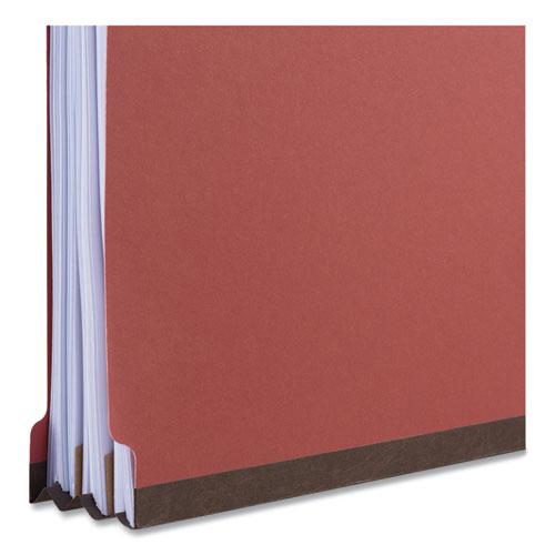 Red Pressboard End Tab Classification Folders, 2" Expansion, 2 Dividers, 6 Fasteners, Letter Size, Red Exterior, 10/Box. Picture 4