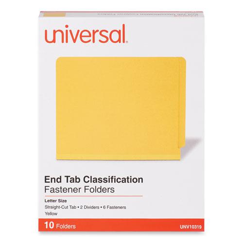 Deluxe Six-Section Pressboard End Tab Classification Folders, 2 Dividers, 6 Fasteners, Letter Size, Yellow, 10/Box. Picture 2
