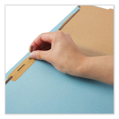 Six-Section Classification Folders, Heavy-Duty Pressboard Cover, 2 Dividers, 6 Fasteners, Legal Size, Light Blue, 20/Box. Picture 4