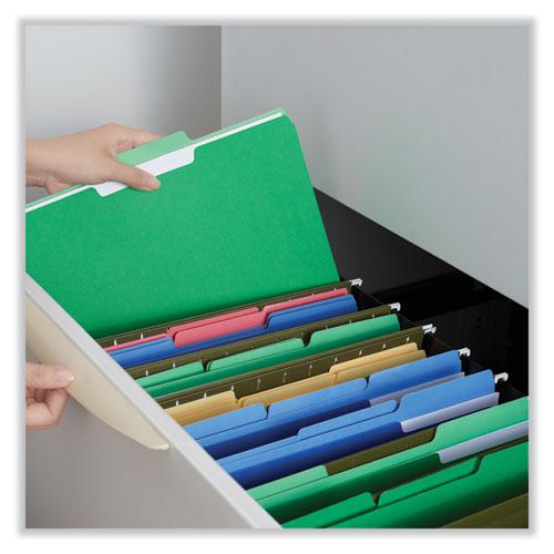 Deluxe Colored Top Tab File Folders, 1/3-Cut Tabs: Assorted, Letter Size, Green/Light Green, 100/Box. Picture 3