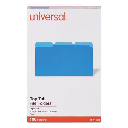 Deluxe Colored Top Tab File Folders, 1/3-Cut Tabs: Assorted, Legal Size, Blue/Light Blue, 100/Box. Picture 2
