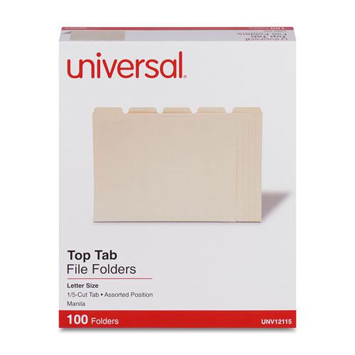 Top Tab File Folders, 1/5-Cut Tabs: Assorted, Letter Size, 0.75" Expansion, Manila, 100/Box. Picture 1
