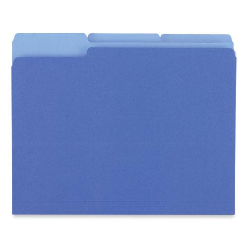 Interior File Folders, 1/3-Cut Tabs: Assorted, Letter Size, 11-pt Stock, Blue, 100/Box. Picture 3