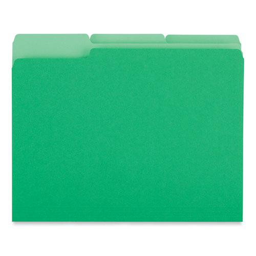 Interior File Folders, 1/3-Cut Tabs: Assorted, Letter Size, 11-pt Stock, Green, 100/Box. Picture 3