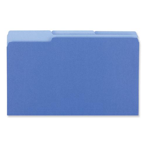 Interior File Folders, 1/3-Cut Tabs: Assorted, Legal Size, 11-pt Stock, Blue, 100/Box. Picture 3