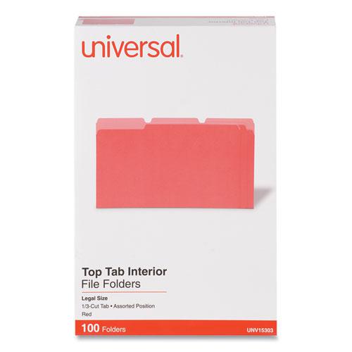 Interior File Folders, 1/3-Cut Tabs: Assorted, Legal Size, 11-pt Stock, Red, 100/Box. Picture 2