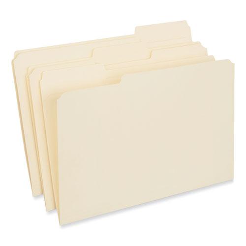 Double-Ply Top Tab Manila File Folders, 1/3-Cut Tabs: Assorted, Legal Size, 0.75" Expansion, Manila, 100/Box. Picture 1