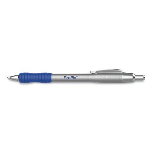 Profile Metal Ballpoint Pen, Retractable, Medium 1 mm, Blue Ink, Silver Barrel, Dozen. Picture 2