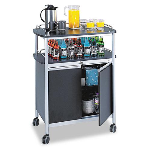 Mobile Beverage Cart, Plastic, 4 Shelves, 33.5" x 21.75" x 43", Black. Picture 1