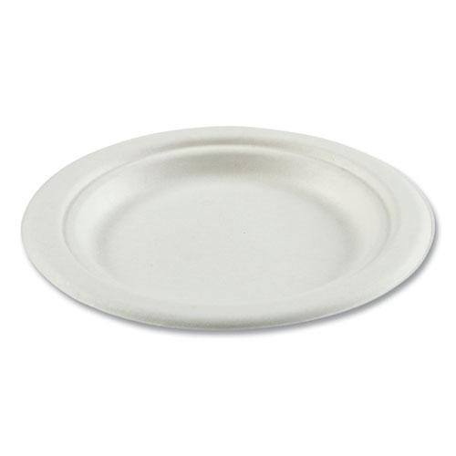 Bagasse PFAS-Free Dinnerware, Plate, 6" dia, Tan, 1,000/Carton. Picture 1