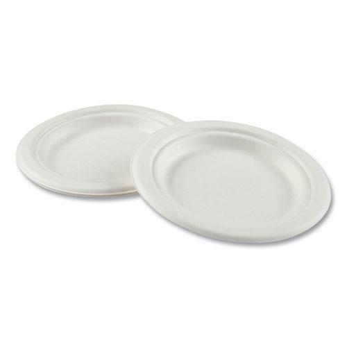 Bagasse PFAS-Free Dinnerware, Plate, 6" dia, Tan, 1,000/Carton. Picture 2
