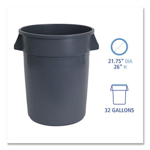 Round Waste Receptacle, 32 gal, Linear-Low-Density Polyethylene, Gray. Picture 2
