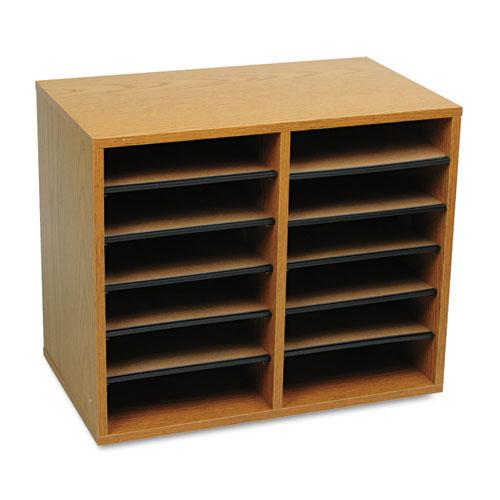 Wood/Fiberboard Literature Sorter, 12 Compartments, 19.63 x 11.88 x 16.13, Oak. Picture 2