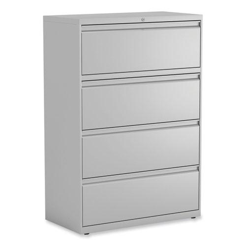 Lateral File, 4 Legal/Letter-Size File Drawers, Light Gray, 36" x 18.63" x 52.5". Picture 1