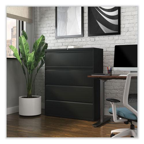 Lateral File, 4 Legal/Letter-Size File Drawers, Black, 42" x 18.63" x 52.5". Picture 10