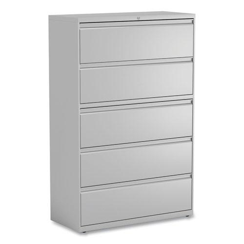 Lateral File, 5 Legal/Letter/A4/A5-Size File Drawers, 1 Roll-Out Posting Shelf, Light Gray, 42" x 18.63" x 67.63". Picture 1